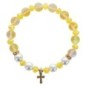 Bracelet sur élastique en pierre de lune synthétique Ø 8 mm & coquille naturelle avec croix acier inoxydable. LOT 5 ASSORTIS.